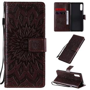 For Sony Xperia L4 Embossed Sunflower Pattern Horizontal Flip PU Leather Case with Holder & Card Slots & Wallet & Lanyard(Brown)