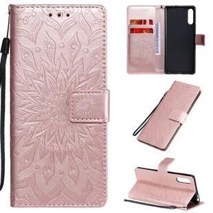 For Sony Xperia L4 Embossed Sunflower Pattern Horizontal Flip PU Leather Case with Holder & Card Slots & Wallet & Lanyard(Rose Gold)