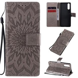 For Sony Xperia 10 II Embossed Sunflower Pattern Horizontal Flip PU Leather Case with Holder & Card Slots & Wallet & Lanyard(Gray)