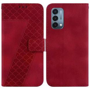 For OnePlus Nord N200 5G 7-shaped Embossed Leather Phone Case(Red)