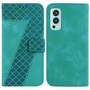 For OnePlus Nord 2 5G 7-shaped Embossed Leather Phone Case(Green)