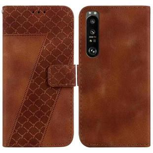 For Sony Xperia 1 III 7-shaped Embossed Leather Phone Case(Brown)