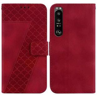For Sony Xperia 1 III 7-shaped Embossed Leather Phone Case(Red)