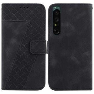 For Sony Xperia 1 IV 7-shaped Embossed Leather Phone Case(Black)