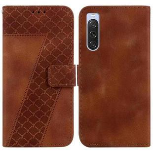 For Sony Xperia 10 V 7-shaped Embossed Leather Phone Case(Brown)