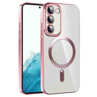 For Samsung Galaxy S22 5G CD Texture Plating TPU MagSafe Phone Case with Lens Film(Pink)