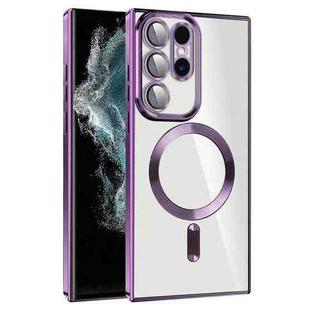 For Samsung Galaxy S22 Ultra 5G CD Texture Plating TPU MagSafe Phone Case with Lens Film(Dark Purple)