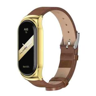 For Xiaomi Mi Band 8 Mijobs CS Case Microfiber PU Leather Watch Band(Brown Gold)