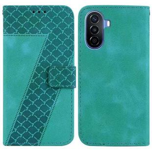 For Huawei nova Y70 Plus 7-shaped Embossed Leather Phone Case(Green)