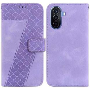 For Huawei nova Y70 Plus 7-shaped Embossed Leather Phone Case(Purple)