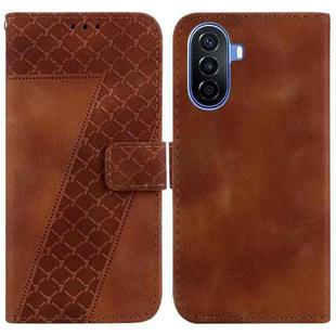 For Huawei nova Y70 Plus 7-shaped Embossed Leather Phone Case(Brown)