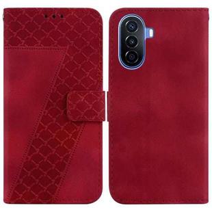 For Huawei nova Y70 Plus 7-shaped Embossed Leather Phone Case(Red)