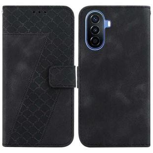 For Huawei nova Y70 Plus 7-shaped Embossed Leather Phone Case(Black)