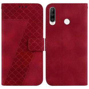 For Huawei P30 lite/nova 4e 7-shaped Embossed Leather Phone Case(Red)