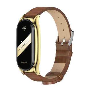 For Xiaomi Mi Band 8 Mijobs Plus Case Microfiber PU Leather Watch Band(Brown Gold)