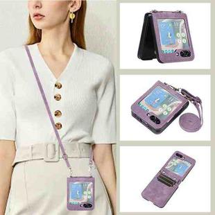 For Samsung Galaxy Z Flip5 Horizontal Flip Leather Phone Case with Long Lanyard(Purple)