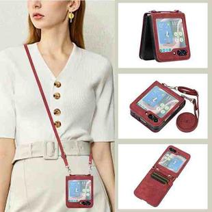 For Samsung Galaxy Z Flip5 Horizontal Flip Leather Phone Case with Long Lanyard(Red)