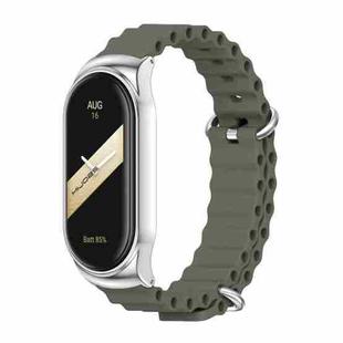 For Xiaomi Mi Band 8 Mijobs CS Case Marine Silicone Breathable Watch Band(Khaki Green Silver)