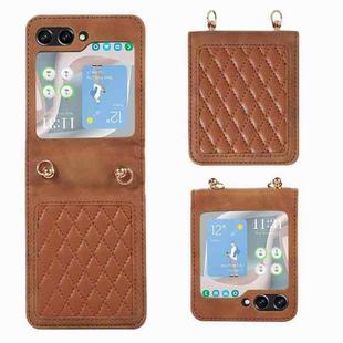 For Samsung Galaxy Z Flip5 Diamond Lattice Folding Leather Phone Case(Brown)