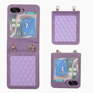 For Samsung Galaxy Z Flip5 Diamond Lattice Folding Leather Phone Case(Purple)