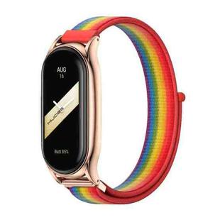For Xiaomi Mi Band 8 Mijobs Plus Case Breathable Nylon Loop Watch Band(Rainbow Rose Gold)