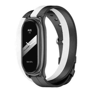 For Xiaomi Mi Band 8 Mijobs Plus Case Double-Loop Leather Watch Band(Black+White)