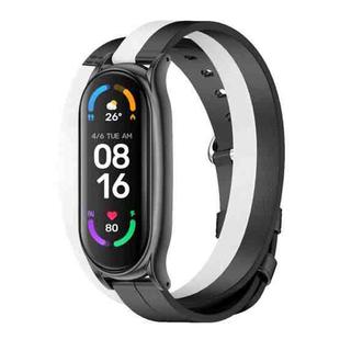For Xiaomi Mi Band 6 / 5 / 4 / 3 Mijobs Plus Case Double-Loop Leather Watch Band(Black+White)