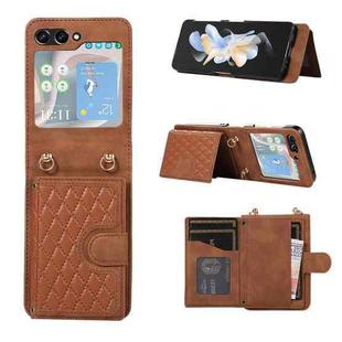 For Samsung Galaxy Z Flip5 Card Slot Diamond Lattice Folding Leather Phone Case(Brown)