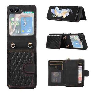 For Samsung Galaxy Z Flip5 Card Slot Diamond Lattice Folding Leather Phone Case(Black)