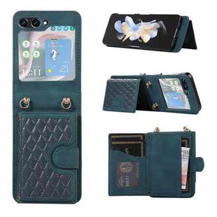For Samsung Galaxy Z Flip5 Card Slot Diamond Lattice Folding Leather Phone Case(Blue)