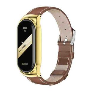 For Xiaomi Mi Band 8 Mijobs CS Case Genuine Leather Top Layer Cowhide Watch Band(Brown Gold)