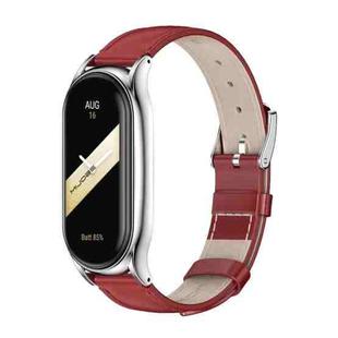 For Xiaomi Mi Band 8 Mijobs Plus Case Genuine Leather Watch Band(Red Silver)