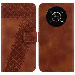 For Honor X9 5G Seven-shaped Embossed Leather Phone Case(Brown)