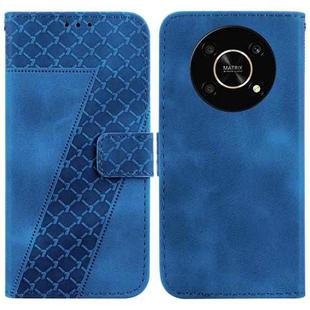 For Honor X9 5G 7-shaped Embossed Leather Phone Case(Blue)