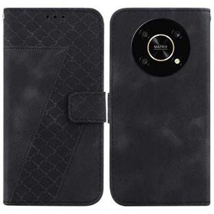 For Honor X9 5G Seven-shaped Embossed Leather Phone Case(Black)