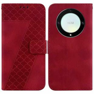 For Honor X9a 7-shaped Embossed Leather Phone Case(Red)