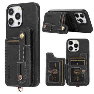 For iPhone 15 Pro Max ABEEL Litchi Texture Card Bag PU Phone Case(Black)