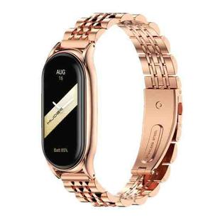 For Xiaomi Mi Band 8 Mijobs Plus Case Seven Bead Metal Stainless Steel Watch Band(Rose Gold)