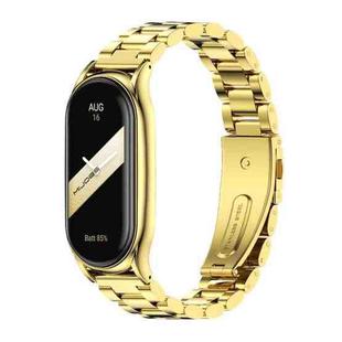 For Xiaomi Mi Band 8 Mijobs Plus Case Three Bead Metal Stainless Steel Watch Band(Gold)