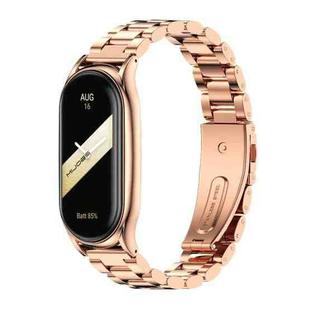 For Xiaomi Mi Band 8 Mijobs Plus Case Three Bead Metal Stainless Steel Watch Band(Rose Gold)
