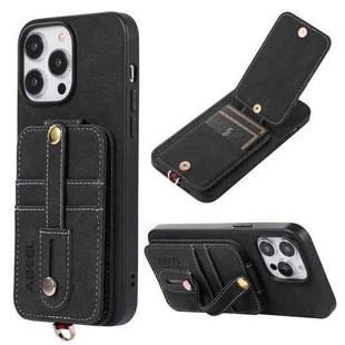 For iPhone 15 Pro Max ABEEL Litchi Texture Card Bag PU Phone Case(Black)