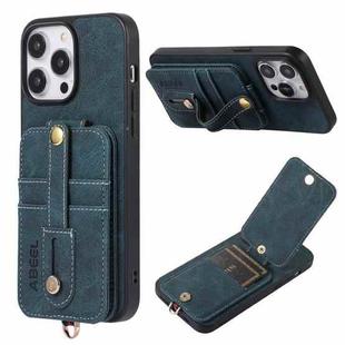 For iPhone 15 Pro Max ABEEL Litchi Texture Card Bag PU Phone Case(Blue)