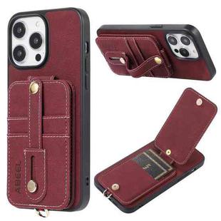 For iPhone 15 Pro Max ABEEL Litchi Texture Card Bag PU Phone Case(Purple)