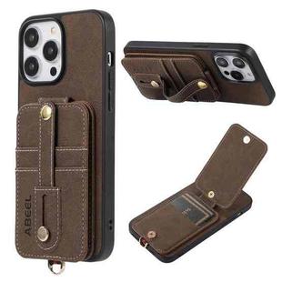 For iPhone 15 ABEEL Litchi Texture Card Bag PU Phone Case(Khaki)