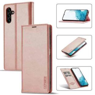 For Samsung Galaxy S23 FE 5G LC.IMEEKE Strong Magnetism Microfiber Leather Phone Case(Rose Gold)