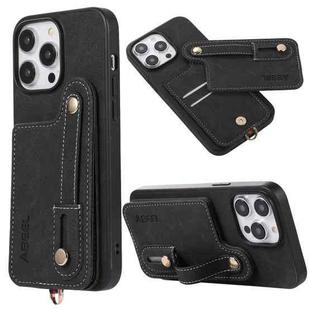 For iPhone 15 Pro Max ABEEL Litchi Texture Card Bag PU Phone Case(Black)