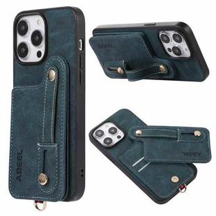 For iPhone 15 Pro ABEEL Litchi Texture Card Bag PU Phone Case(Blue)