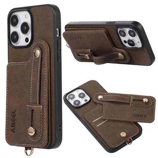 For iPhone 15 Plus ABEEL Litchi Texture Card Bag PU Phone Case(Khaki)
