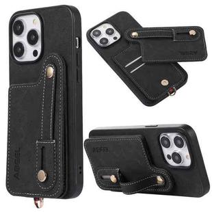 For iPhone 14 Pro ABEEL Litchi Texture Card Bag PU Phone Case(Black)