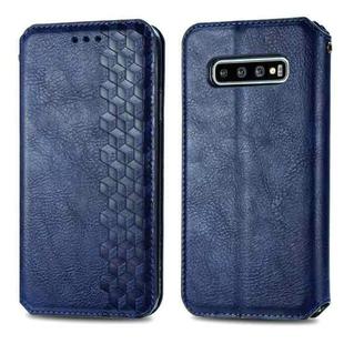 For Samsung Galaxy S10 Cubic Grid Pressed Horizontal Flip Magnetic PU Leather Case with Holder & Card Slots & Wallet(Blue)